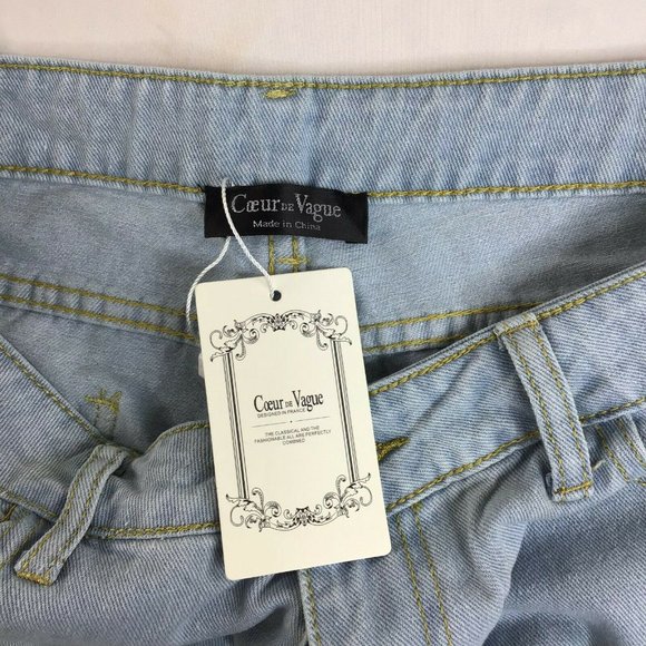 Coeur De Vague Women's Blue Highly Distressed Crop Tapered Jeans Size L - Picture 7 of 9